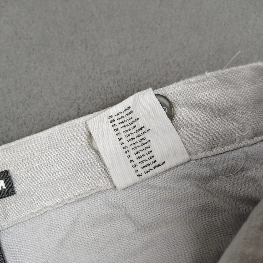 H&M 100% Linen Pants Women 8 Tall White Straight Button Casual Beach 30